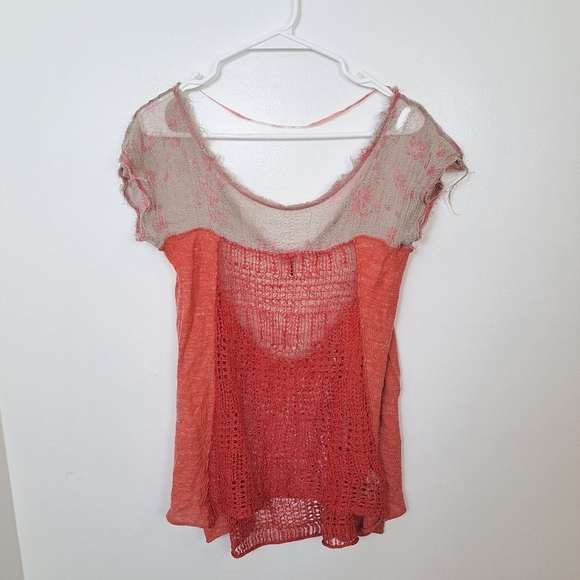 Free People Tops - Free People Coral Knit Burlap Lightweight Boho Hippie Sheer Shirt‎ Size XS